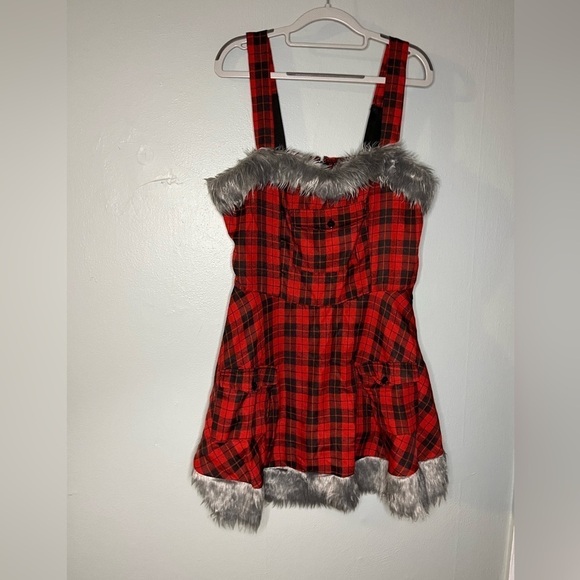 Dreamgirl furry hem plaid mini dress - Picture 1 of 4